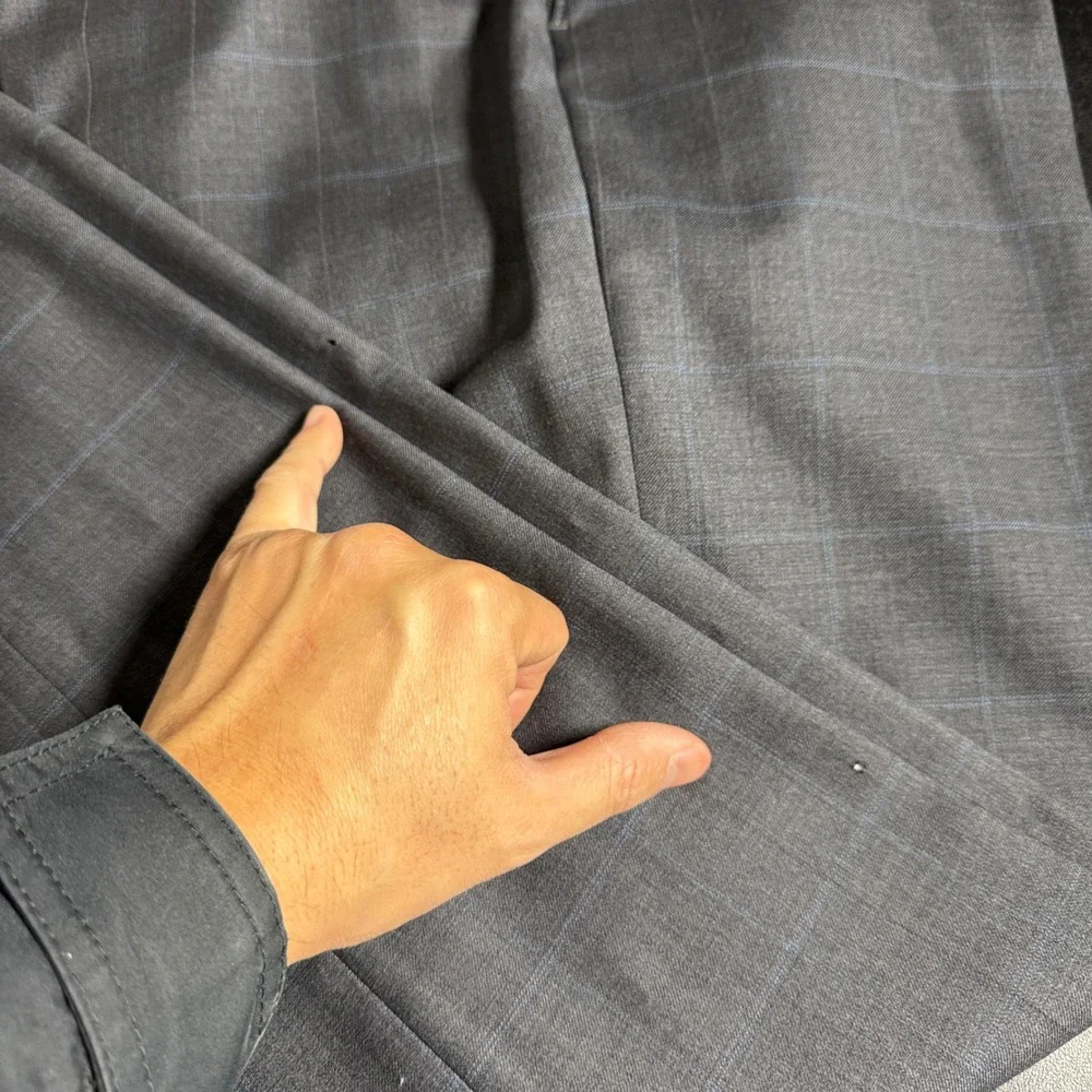 Hart‎ Schaffner Marx Mens Wool Plaid Dress Pants Trousers 36x35 Gray Blue